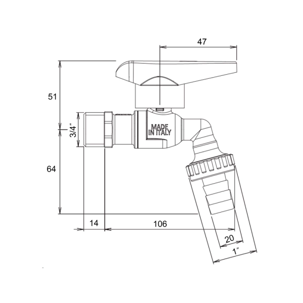 Кран поливочный Icma 598 3/4"Н латунь, никель (89598AE12 ...
