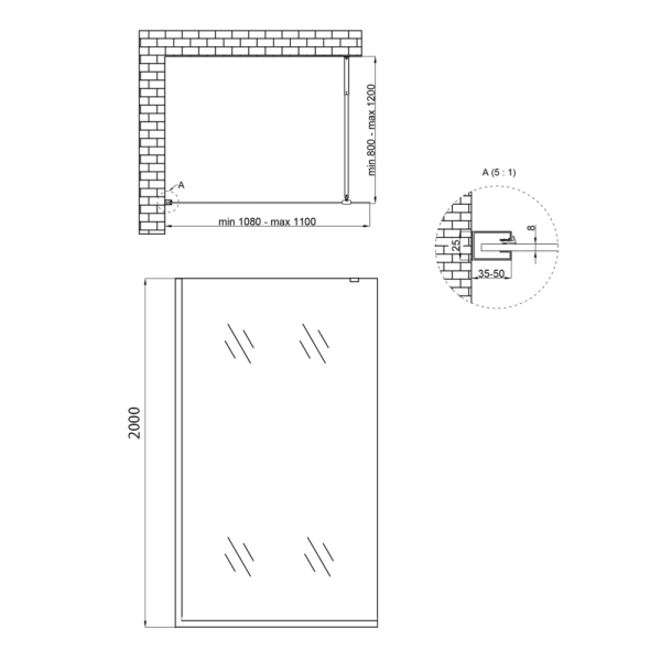 Душевая перегородка Qtap Walk-In STANDARD 110x200 стекло ...