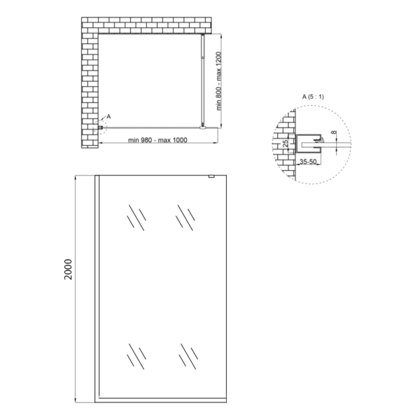 Душевая перегородка Qtap Walk-In STANDARD 200x100 стекло ...