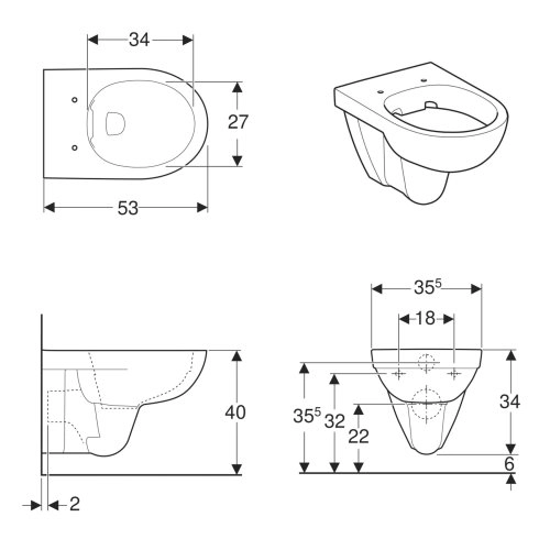 Подвесной унитаз Geberit Selnova 530x355 овальный, без с ...