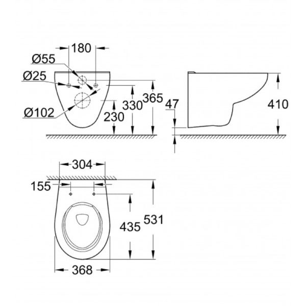 Унитаз подвесной Grohe Bau Ceramic 531x368 без сиденья,  ...
