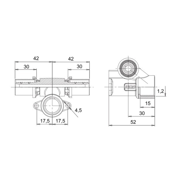 Пресс-тройник Icma 3/4"x1/2" настенный (81422ADBQ06)