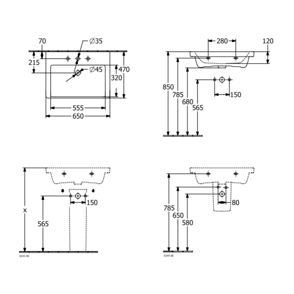 Раковина накладная Villeroy&Boch Subway 650x470 прям ...