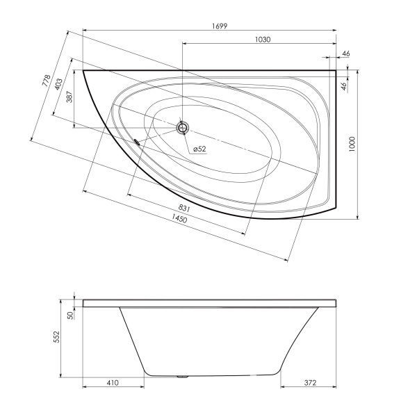 Ванна пристенная Imprese Blatna 170x100 акриловая, белая ...
