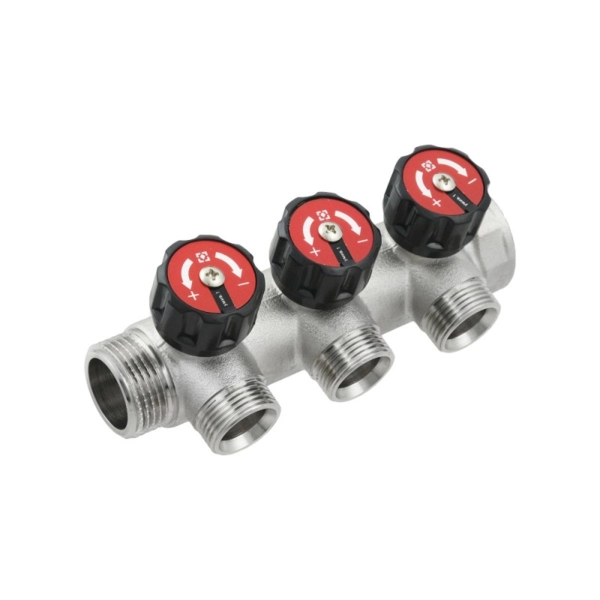Коллектор для воды Raftec 1″х3/4″ с 3 выходами, латунь ( ...
