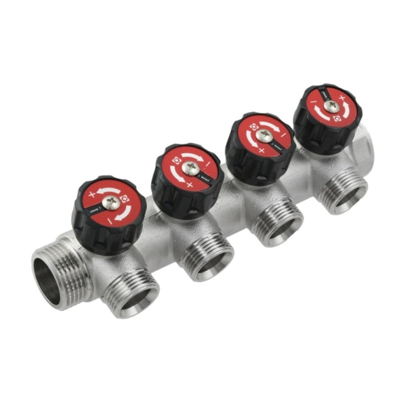 Коллектор для воды Raftec 1″х3/4″ с 4 выходами, латунь ( ...