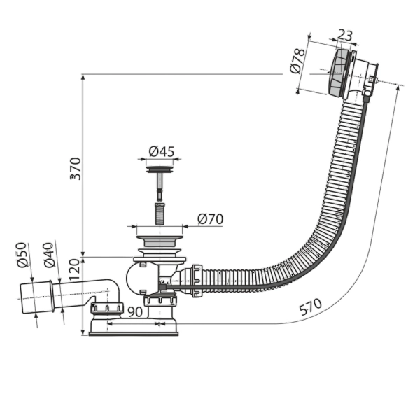 Сифон для ванны Alcaplast пластик, белый (A55K-G-B)