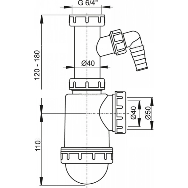 Сифон для мойки AlcaPlast пластик, белый (A443P-DN50/40)