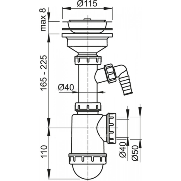 Сифон для мойки AlcaPlast пластик, белый (A446P-DN50/40)