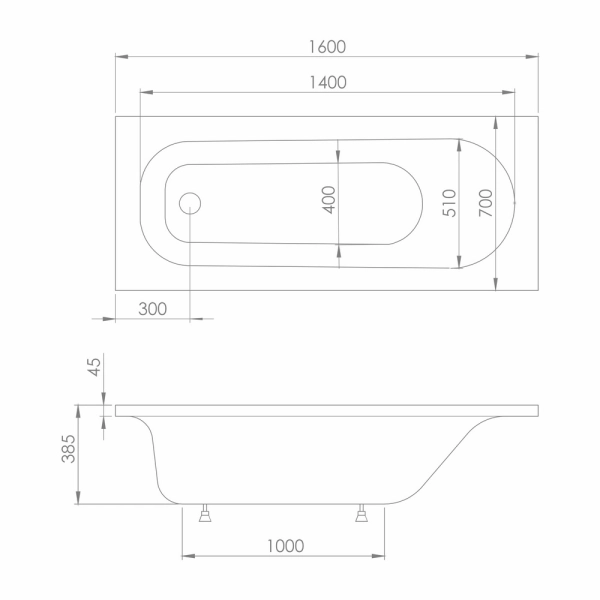 Ванна пристенная Imprese Rozkos 160x70 акриловая, белая  ...
