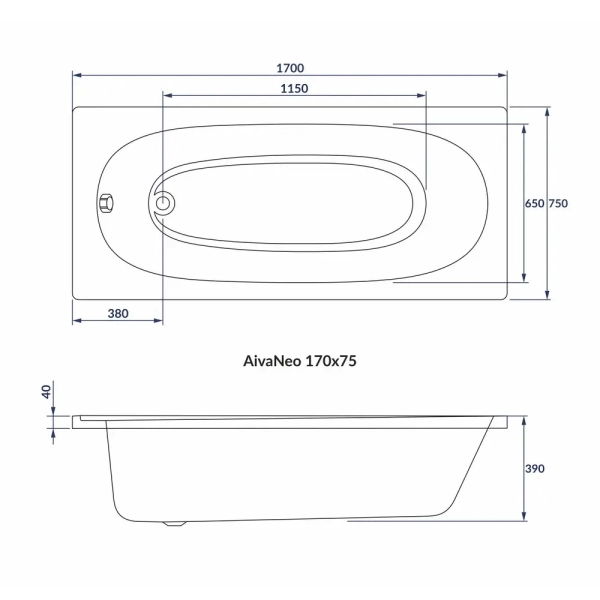 Ванна пристенная VOLLE Aiva 170x75 акриловая, белая глян ...