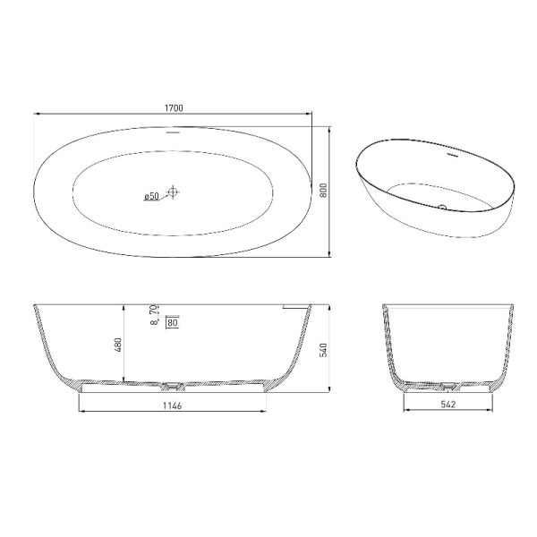 Ванна отдельностоящая VOLLE Vilena 170x80 искусственный  ...