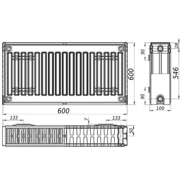 Стальной радиатор QUEEN THERM  600x600 тип 22, боковое п ...