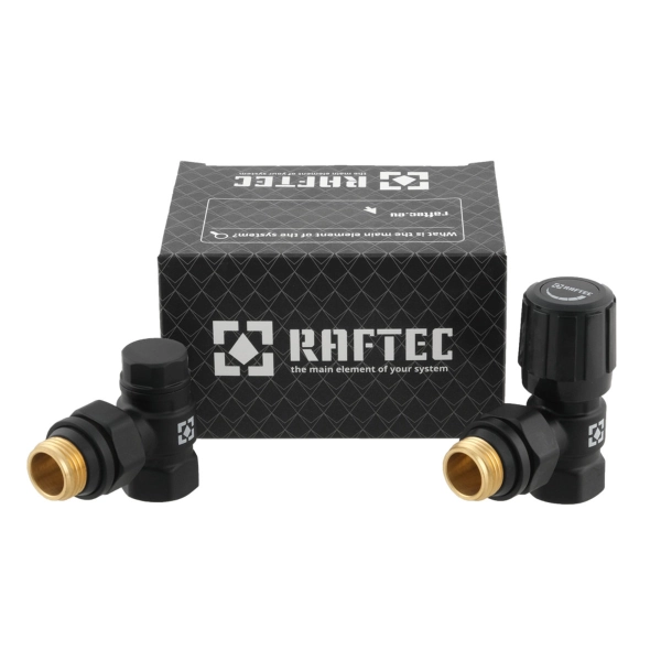 Кран радиаторный Raftec 1/2" НВ угловой, черный (2 шт.)  ...