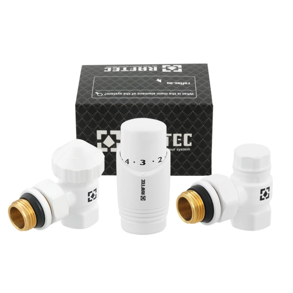 Термостатический комплект Raftec 1/2" НВ угловой, белый  ...