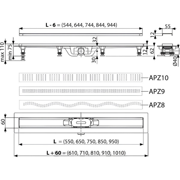 Трап для душа AlcaPlast APZ9-850М 850 мм нержавеющая ста ...
