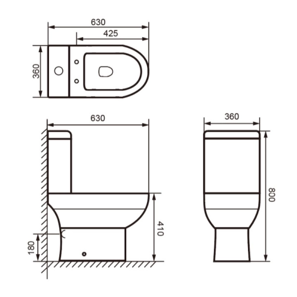 Унитаз компакт Imprese MALSE 630x360 полукруглый, с сиде ...