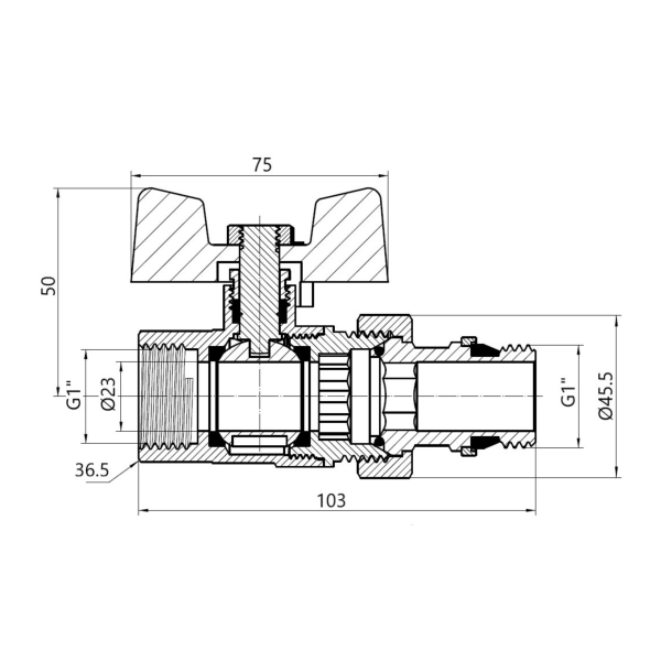 Кран с американкой Thermo Alliance Standard 1″ ВН прямой ...