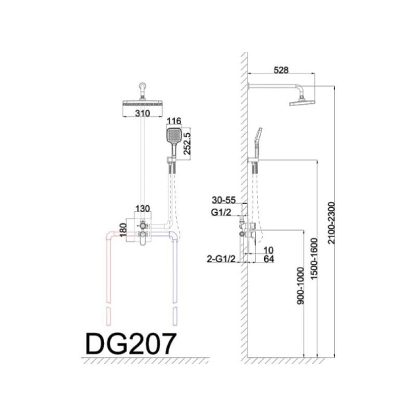 Душевая система AIM DG207 скрытого монтажа, латунь, хром