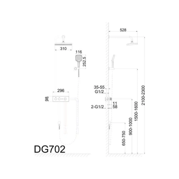 Душевая система AIM DG702 скрытого монтажа, латунь, хром