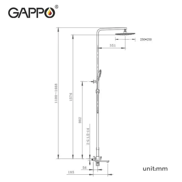 Душевая система Gappo G2417-9 с регулировкой высоты, лат ...